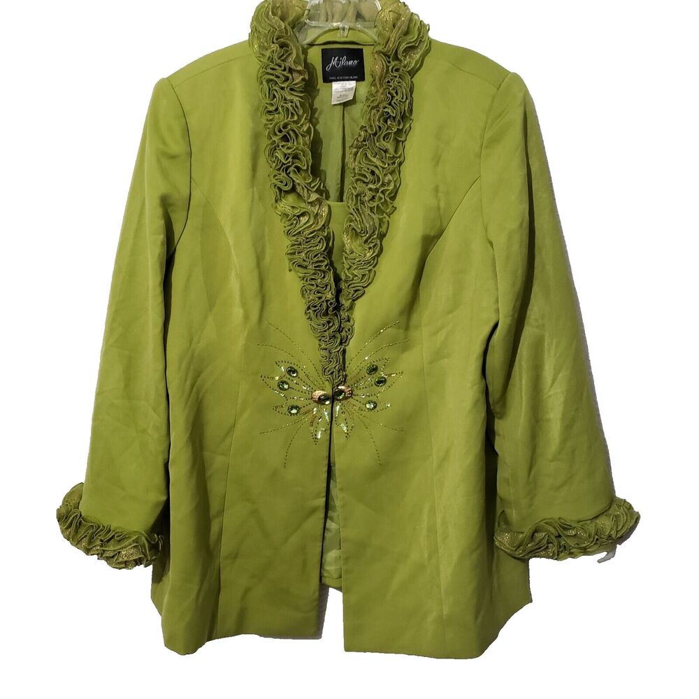 Milano Green Blazer Removable Jabot Frill Collar Sleeve 20W